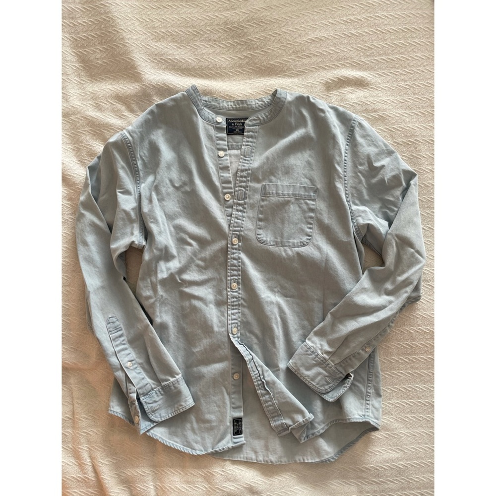 Abercrombie & Fitch band collar denim shirt.